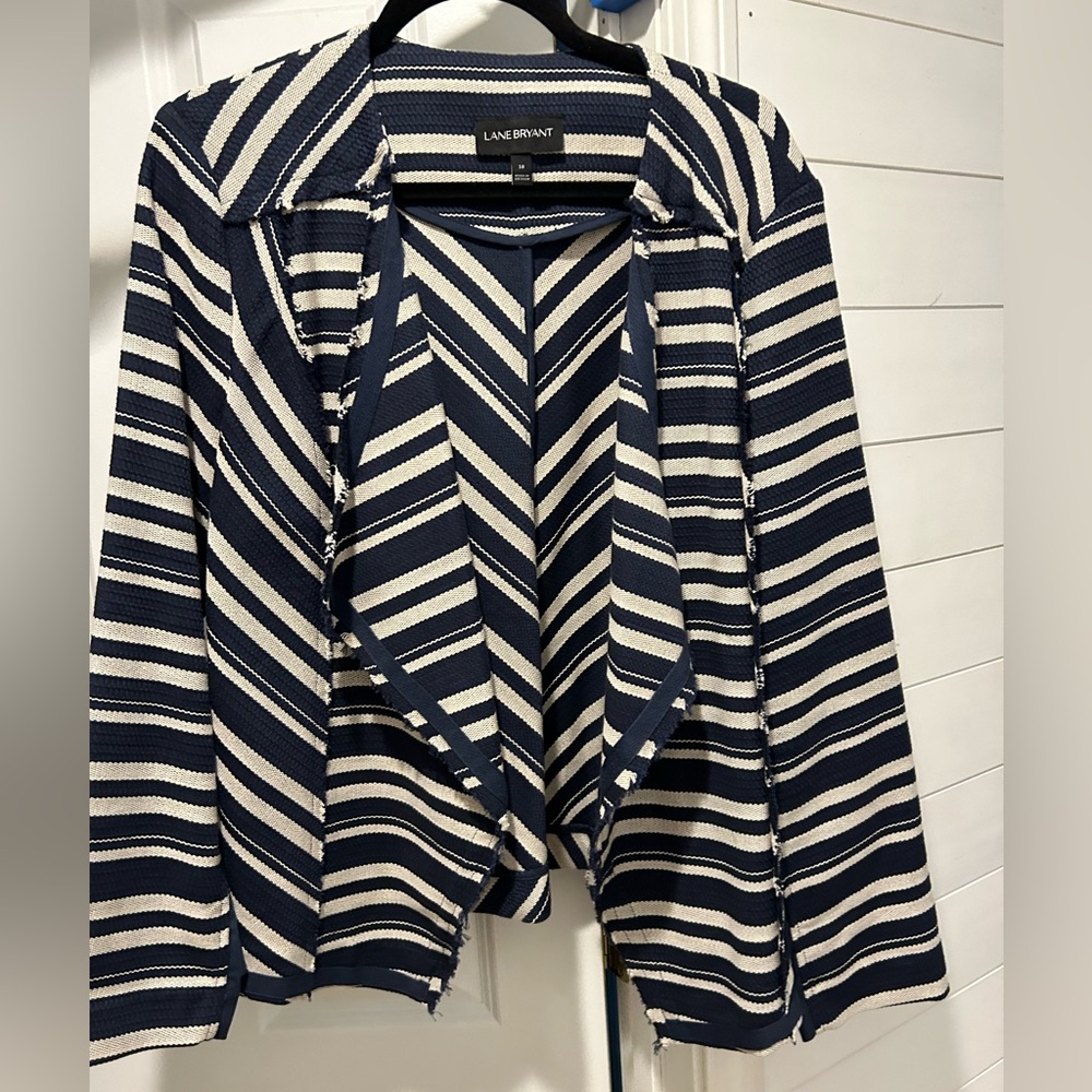 Lane Bryant Blue/cream Striped open Jacket/blazer Sz 18